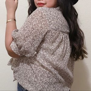 Vintage • Flower Print Collar Blouse